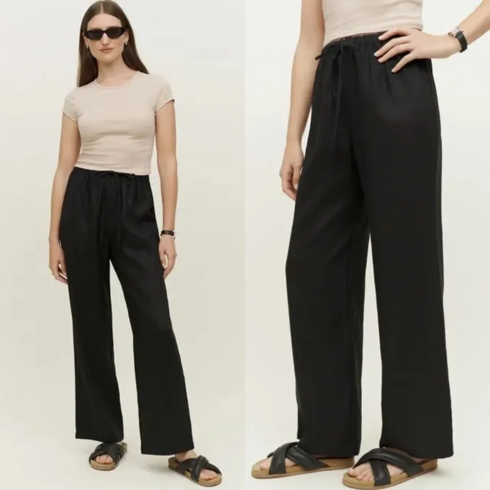 Reformation Olina Linen Pants in Black Size XS